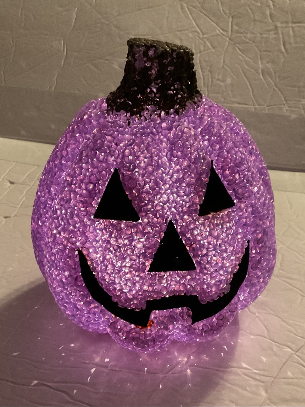 VTG Melted Plastic Popcorn Purple Light Up Halloween Pumpkin Seasons Brand 7"